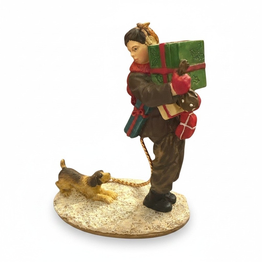 Norman Rockwell Wrapped Up in Christmas Figurine Boy Dog Gifts Ornament